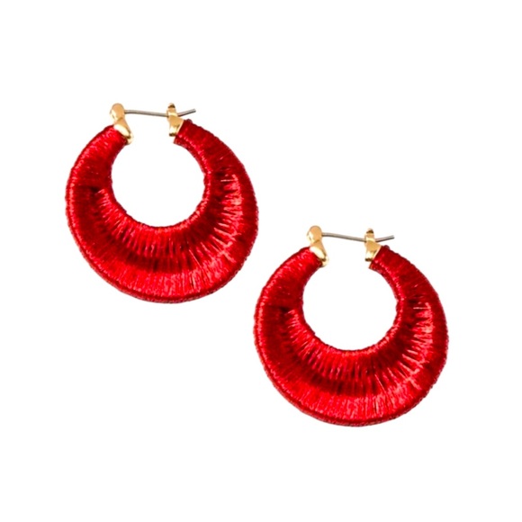 🍒3/$30 New Red Silk Wrapped Hoop Earrings - Picture 1 of 1